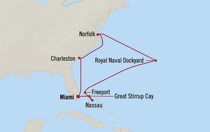 Itnerary Map for Oceania Cruises Allura Voyage ID ALU260321