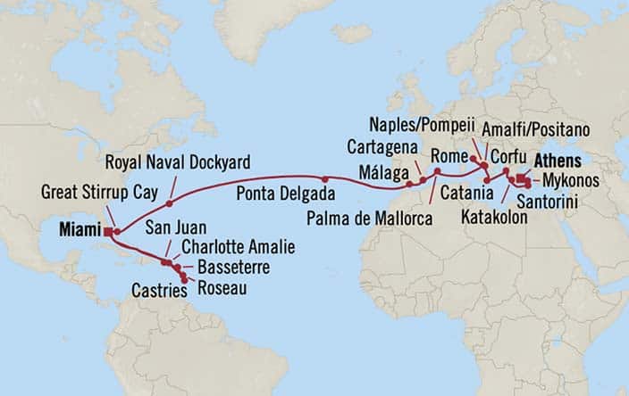 Itnerary Map for Oceania Cruises Allura Voyage ID ALU260404B