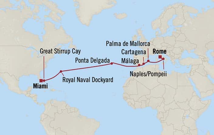 Itnerary Map for Oceania Cruises Allura Voyage ID ALU260414