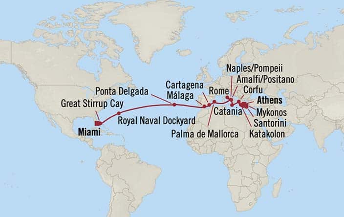 Itnerary Map for Oceania Cruises Allura Voyage ID ALU260414A