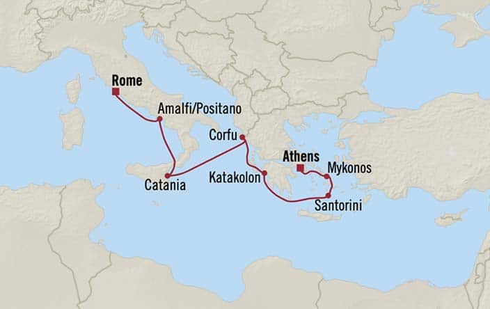 Itnerary Map for Oceania Cruises Allura Voyage ID ALU260430