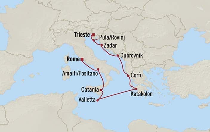 Itnerary Map for Oceania Cruises Allura Voyage ID ALU260527