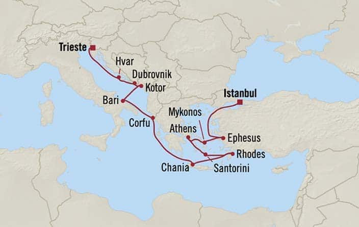 Itnerary Map for Oceania Cruises Allura Voyage ID ALU260707