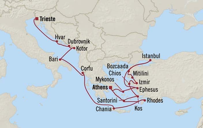 Itnerary Map for Oceania Cruises Allura Voyage ID ALU260707A