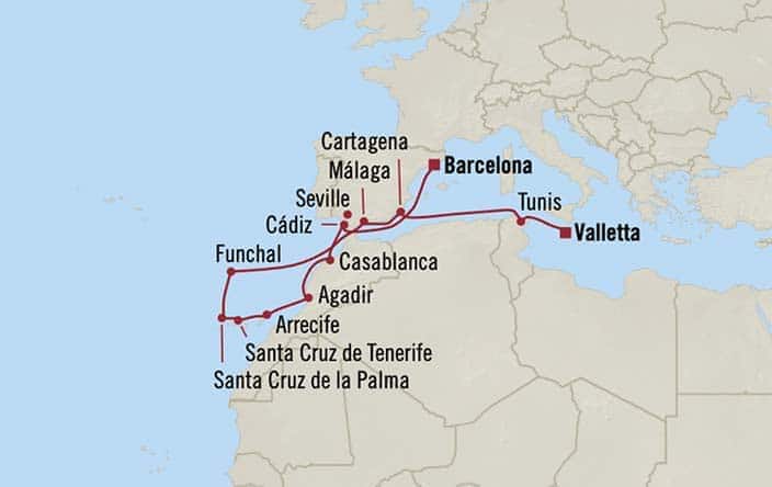 Itnerary Map for Oceania Cruises Allura Voyage ID ALU260822