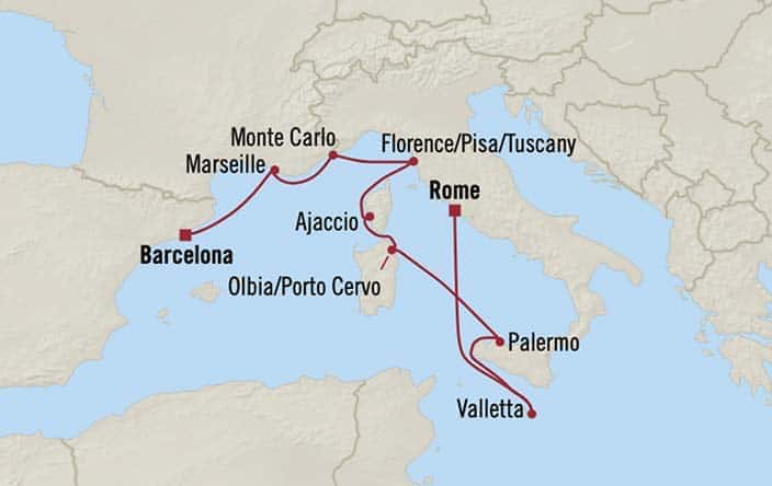Itnerary Map for Oceania Cruises Allura Voyage ID ALU260905