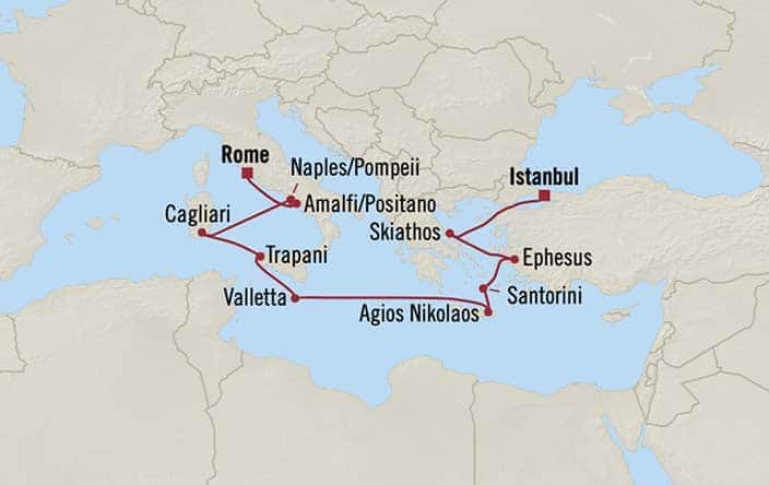 Itnerary Map for Oceania Cruises Allura Voyage ID ALU260914