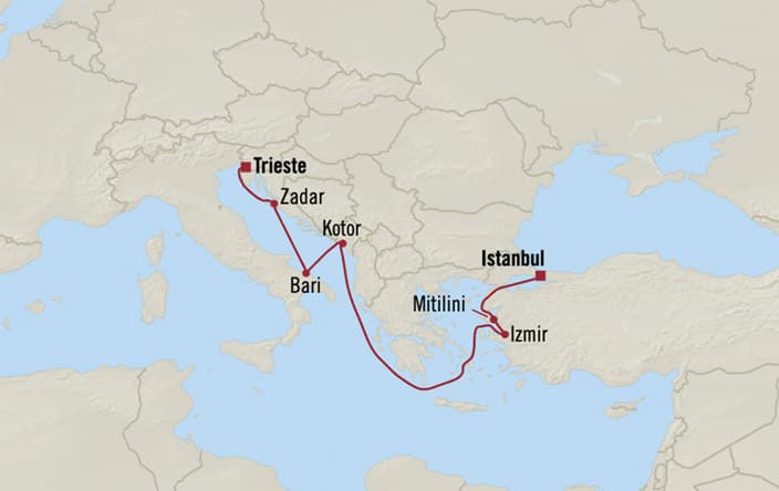 Itnerary Map for Oceania Cruises Allura Voyage ID ALU260926