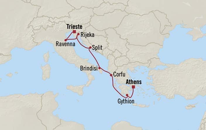 Itnerary Map for Oceania Cruises Allura Voyage ID ALU261003
