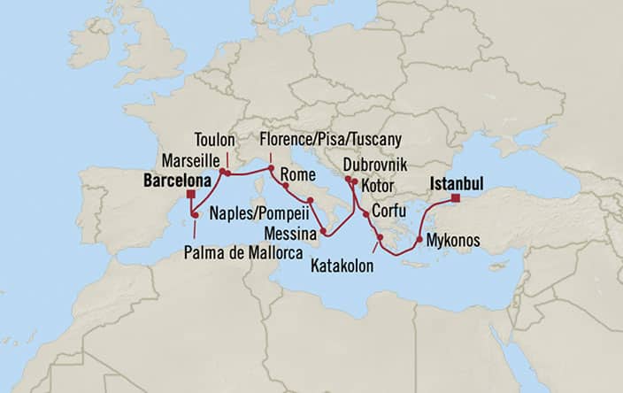 Itinerary Map for Oceania Cruises Allura Voyage ID ALU261017