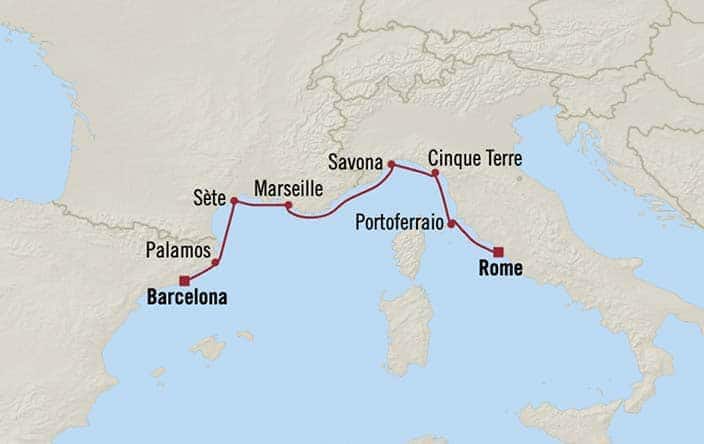 Itnerary Map for Oceania Cruises Allura Voyage ID ALU261031