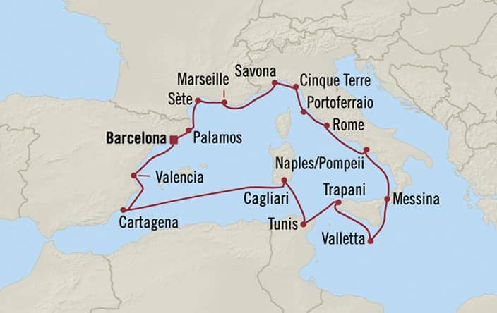 Itnerary Map for Oceania Cruises Allura Voyage ID ALU261031A