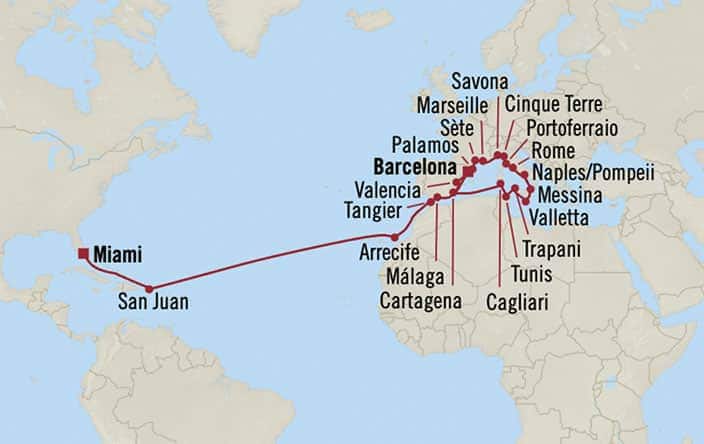 Itnerary Map for Oceania Cruises Allura Voyage ID ALU261031B