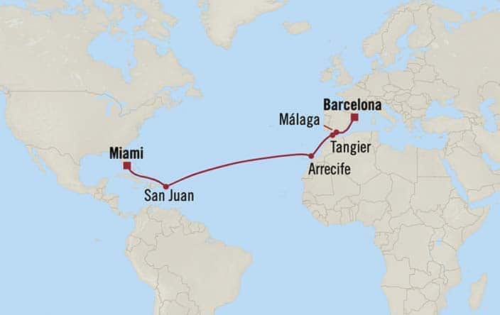 Itnerary Map for Oceania Cruises Allura Voyage ID ALU261117