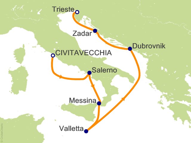 Aurelia November 29-December 6 2027 itinerary map