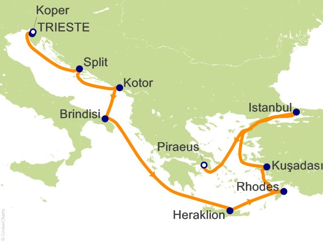 Aurelia December 6-18 2027 itinerary map