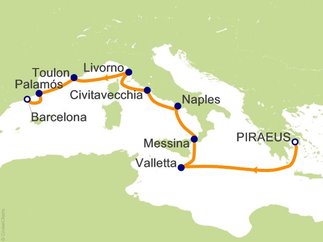 Aurelia December 18-28 2027 itinerary map