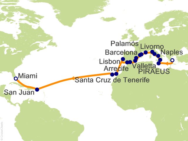 Aurelia December 18-January 18 2027 itinerary map