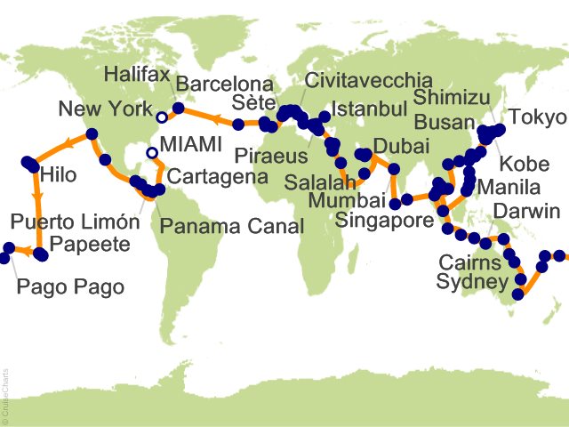 Aurelia January 18-July 18 2028 itinerary map