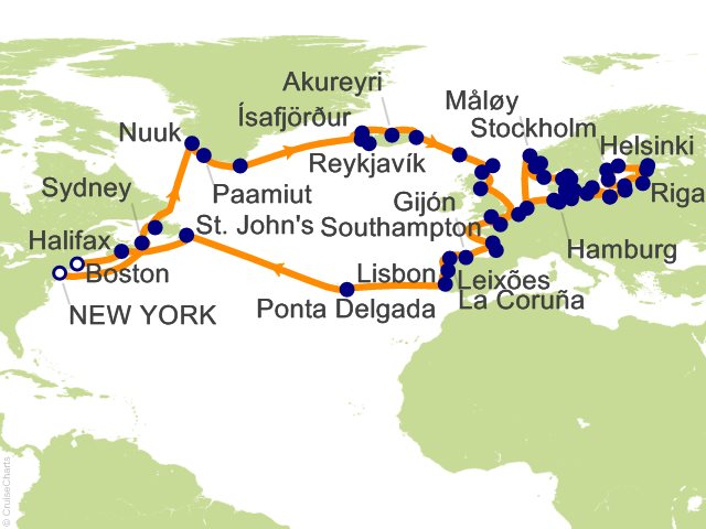 Aurelia July 18-October 4 2028 itinerary map