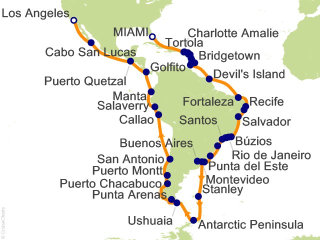 Aurelia October 27-January 6 2028 itinerary map