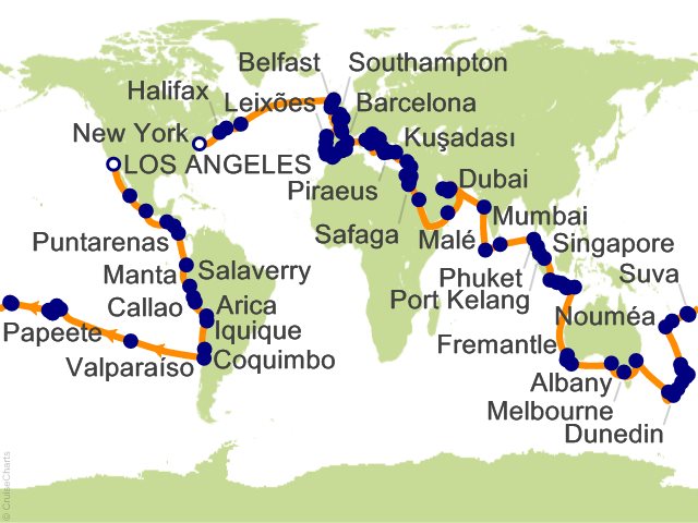 Aurelia January 6-July 6 2029 itinerary map