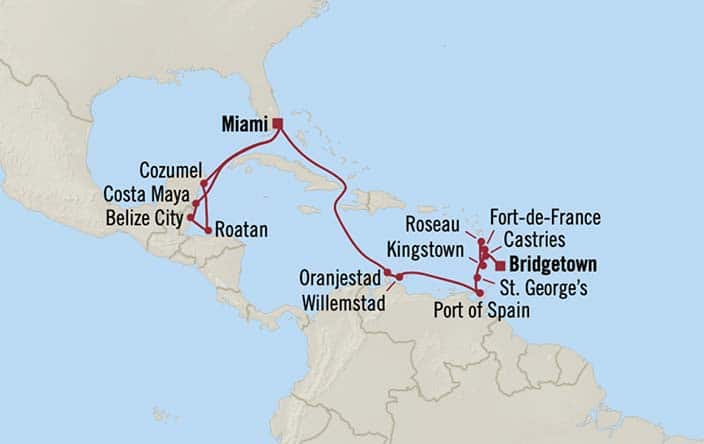 Itnerary Map for Oceania Cruises Insignia Voyage ID INS260108A