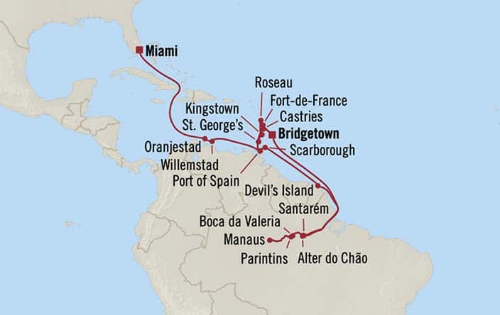Itnerary Map for Oceania Cruises Insignia Voyage ID INS260115A