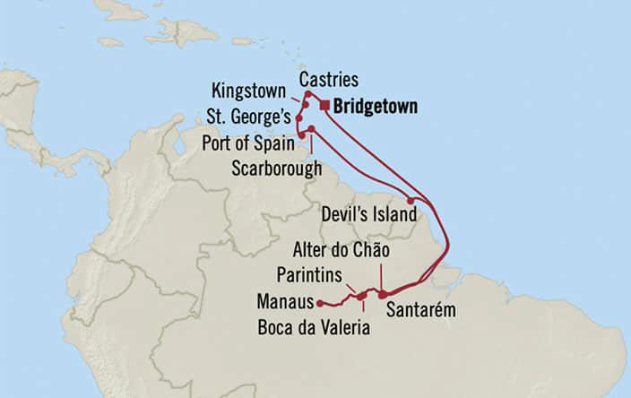 Itnerary Map for Oceania Cruises Insignia Voyage ID INS260127