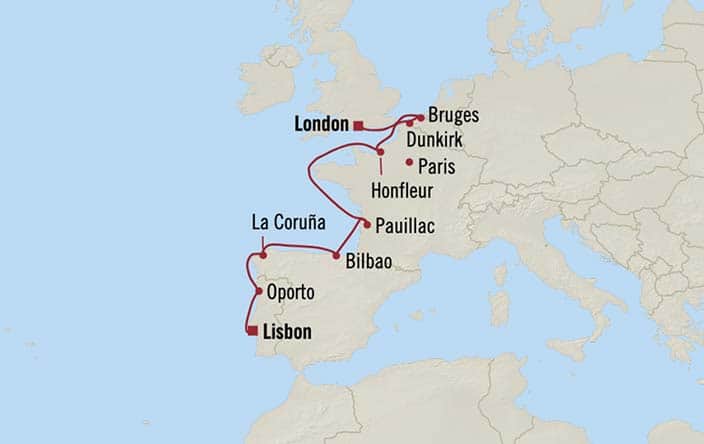 Itnerary Map for Oceania Cruises Insignia Voyage ID INS260516