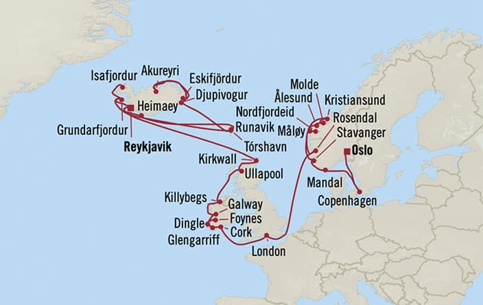 Itinerary Map for Oceania Cruises Insignia Voyage ID INS260724B