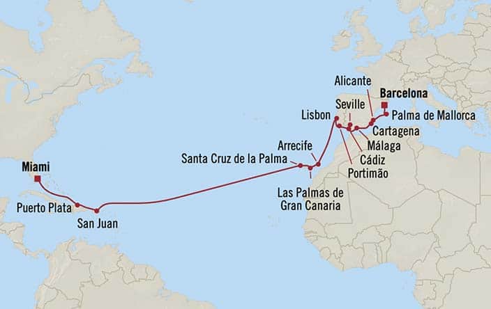 Itinerary Map for Oceania Cruises Insignia Voyage ID INS261102A