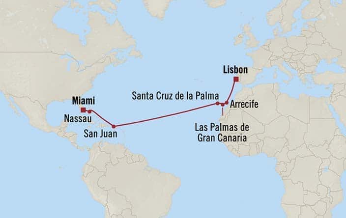 Itnerary Map for Oceania Cruises Insignia Voyage ID INS261109