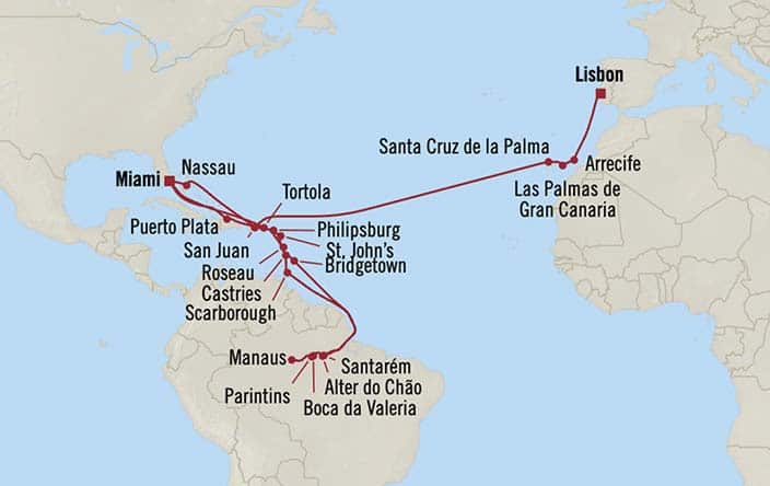 Itinerary Map for Oceania Cruises Insignia Voyage ID INS261109A