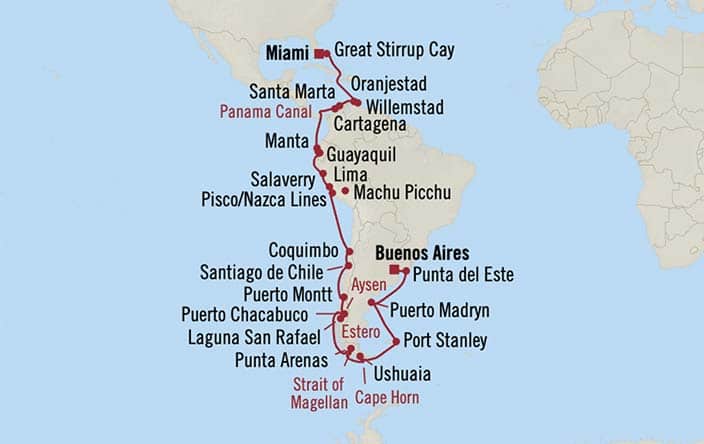 Itinerary Map for Oceania Cruises Insignia Voyage ID INS261219A