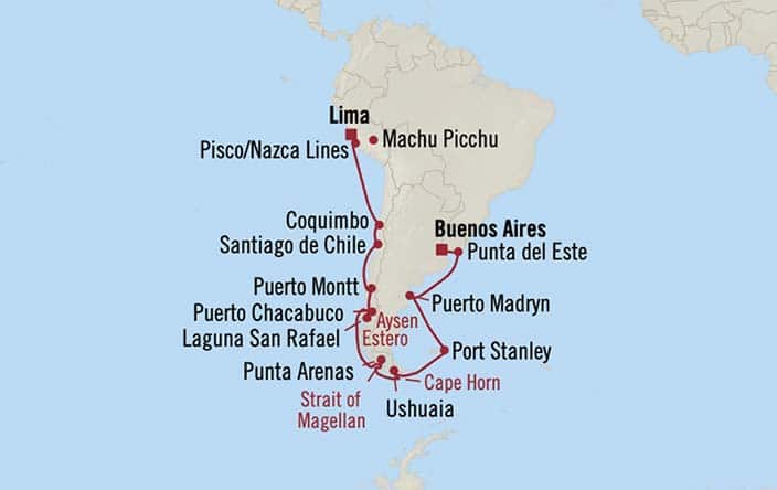 Itinerary Map for Oceania Cruises Insignia Voyage ID INS270103