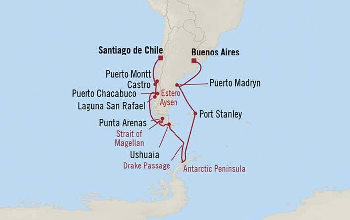 Itinerary Map for Oceania Cruises Insignia Voyage ID INS270214