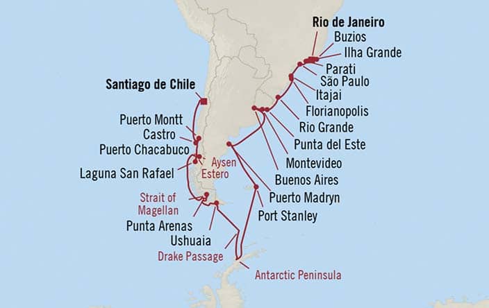 Itinerary Map for Oceania Cruises Insignia Voyage ID INS270214A