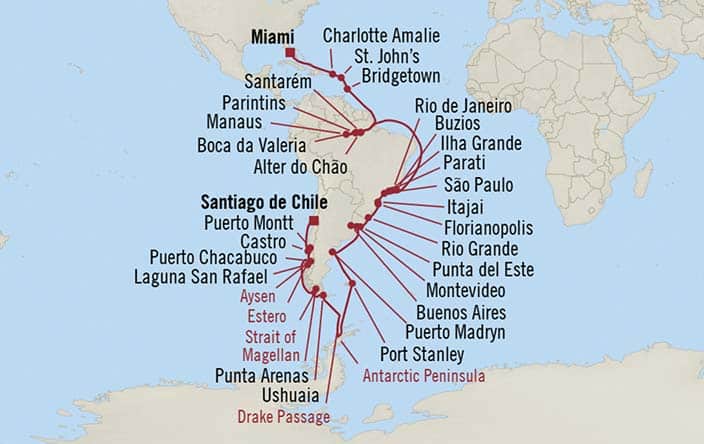 Itinerary Map for Oceania Cruises Insignia Voyage ID INS270214B