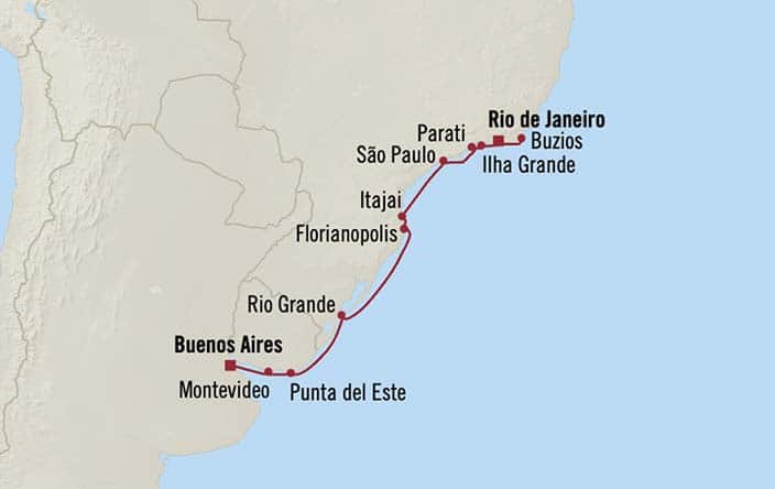 Itinerary Map for Oceania Cruises Insignia Voyage ID INS270307