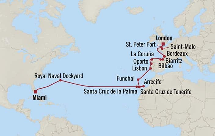 Itinerary Map for Oceania Cruises Insignia Voyage ID INS270409A