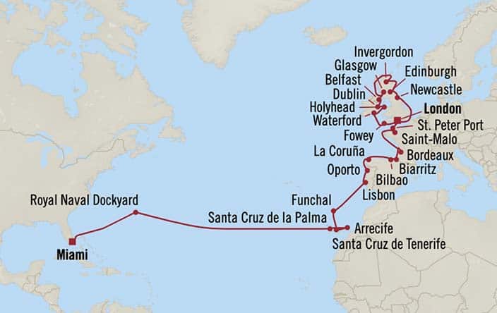 Itinerary Map for Oceania Cruises Insignia Voyage ID INS270409B
