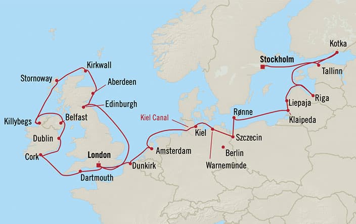 Itinerary Map for Oceania Cruises Insignia Voyage ID INS270516A