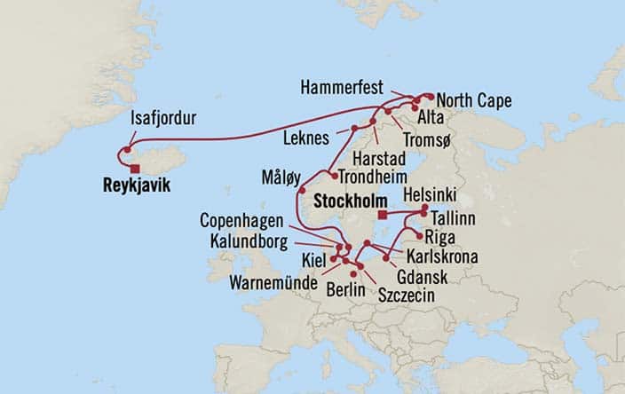 Itinerary Map for Oceania Cruises Insignia Voyage ID INS270610A