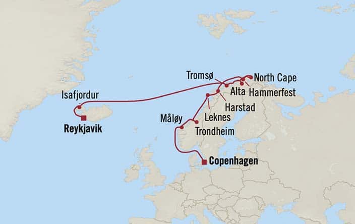 Itinerary Map for Oceania Cruises Insignia Voyage ID INS270621