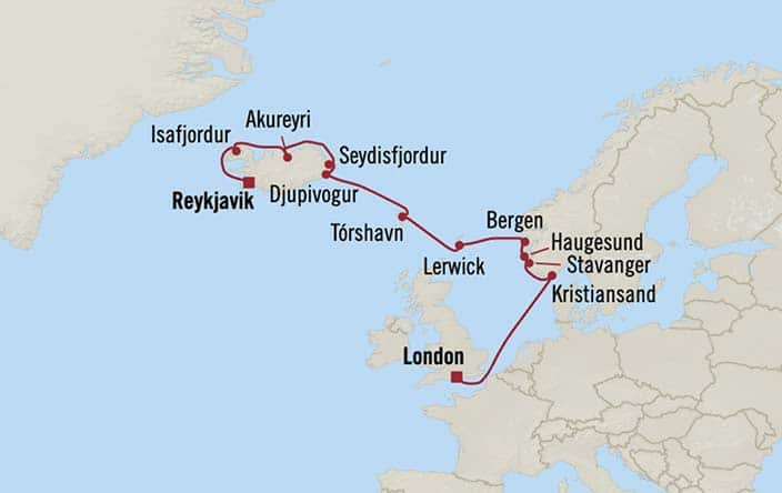 Itinerary Map for Oceania Cruises Insignia Voyage ID INS270714