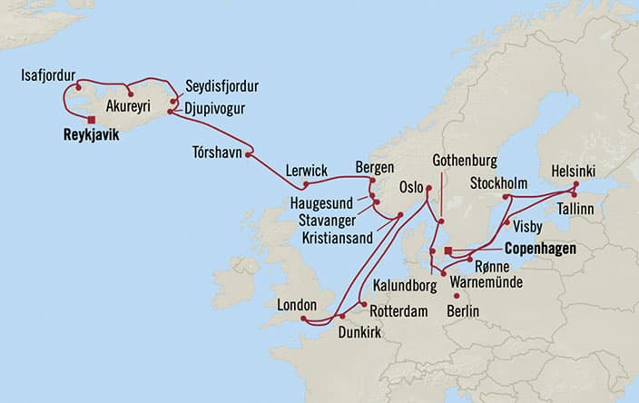 Itinerary Map for Oceania Cruises Insignia Voyage ID INS270714A