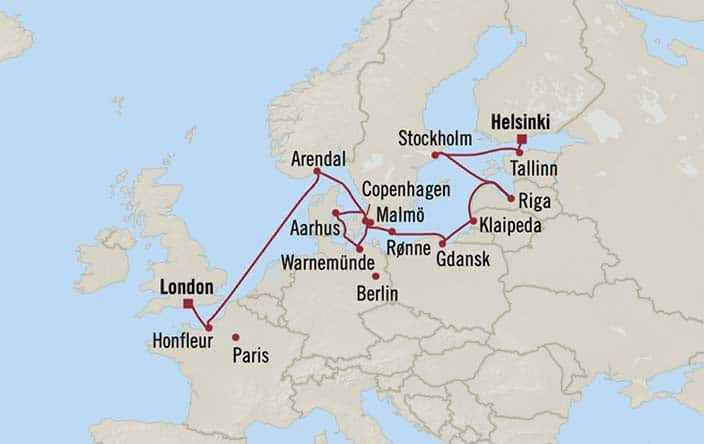 Itinerary Map for Oceania Cruises Insignia Voyage ID INS270819