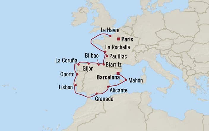 Itinerary Map for Oceania Cruises Insignia Voyage ID INS270913