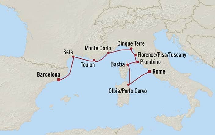 Itinerary Map for Oceania Cruises Insignia Voyage ID INS270927
